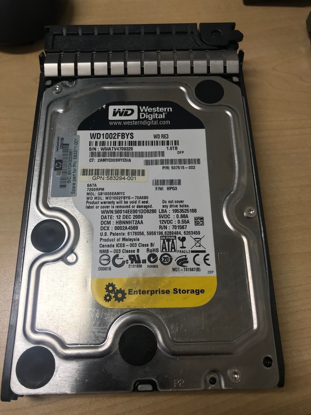 HP 454146-B21 1TB 3G 7.2K 3.5 SATA HDD 454273-001 583311-001 536648-001