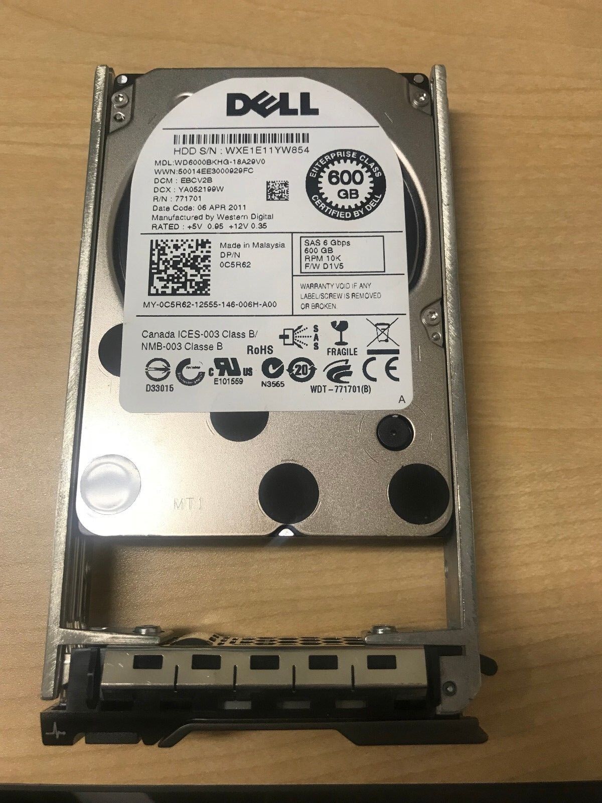 C5R62 0C5R62 WD6000BKHG DELL 600GB 10K 6G 2.5'' SAS HDD HARD DRIVE