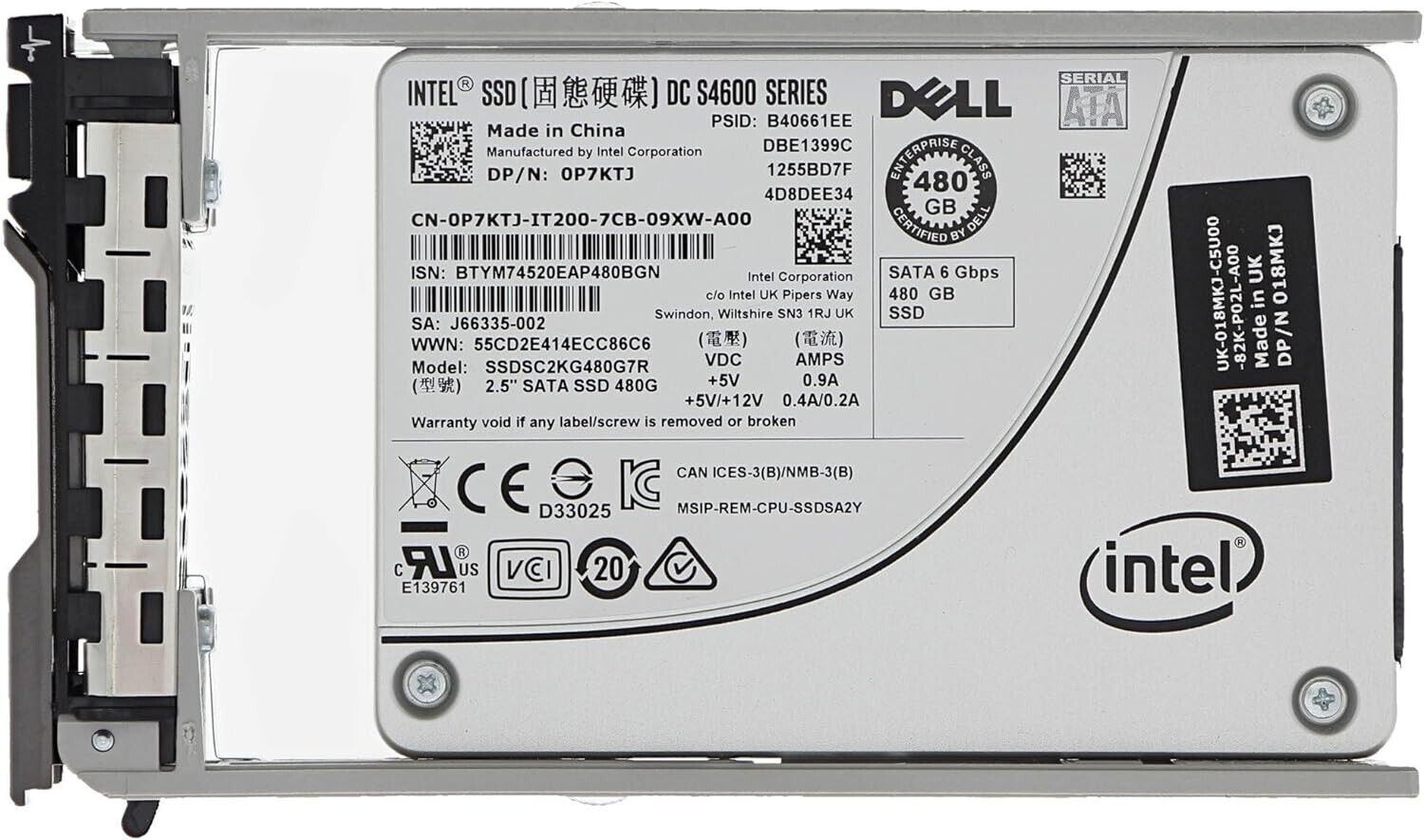 Intel 480GB SSD 2.5" SATA Model: SSDSC2KG480G7R DP/N: 0P7KTJ dell HDD hard drive