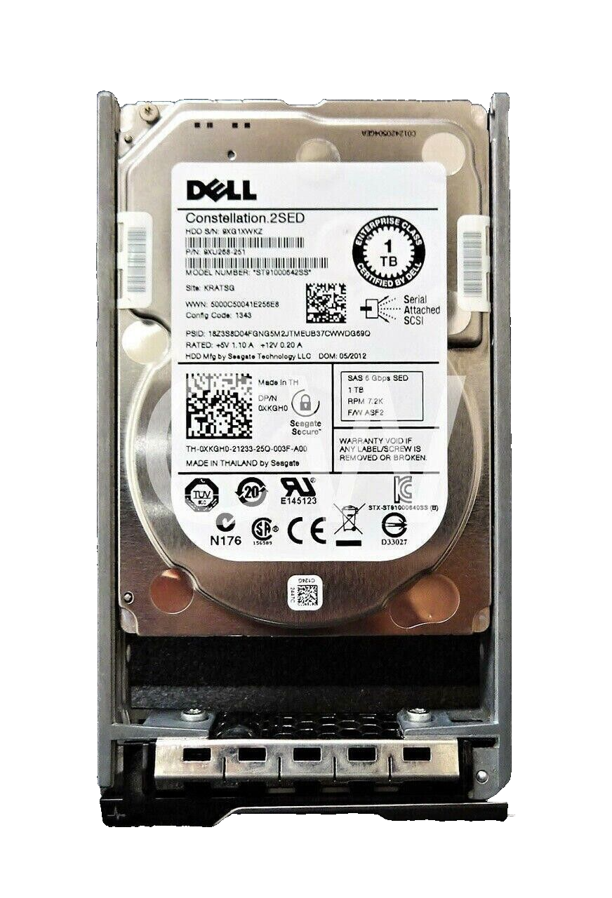Dell 1TB  6Gbps 2.5" SAS SERVER HDD Hard Drive XKGH0 0XKGH0 ST91000642SS W TRAY