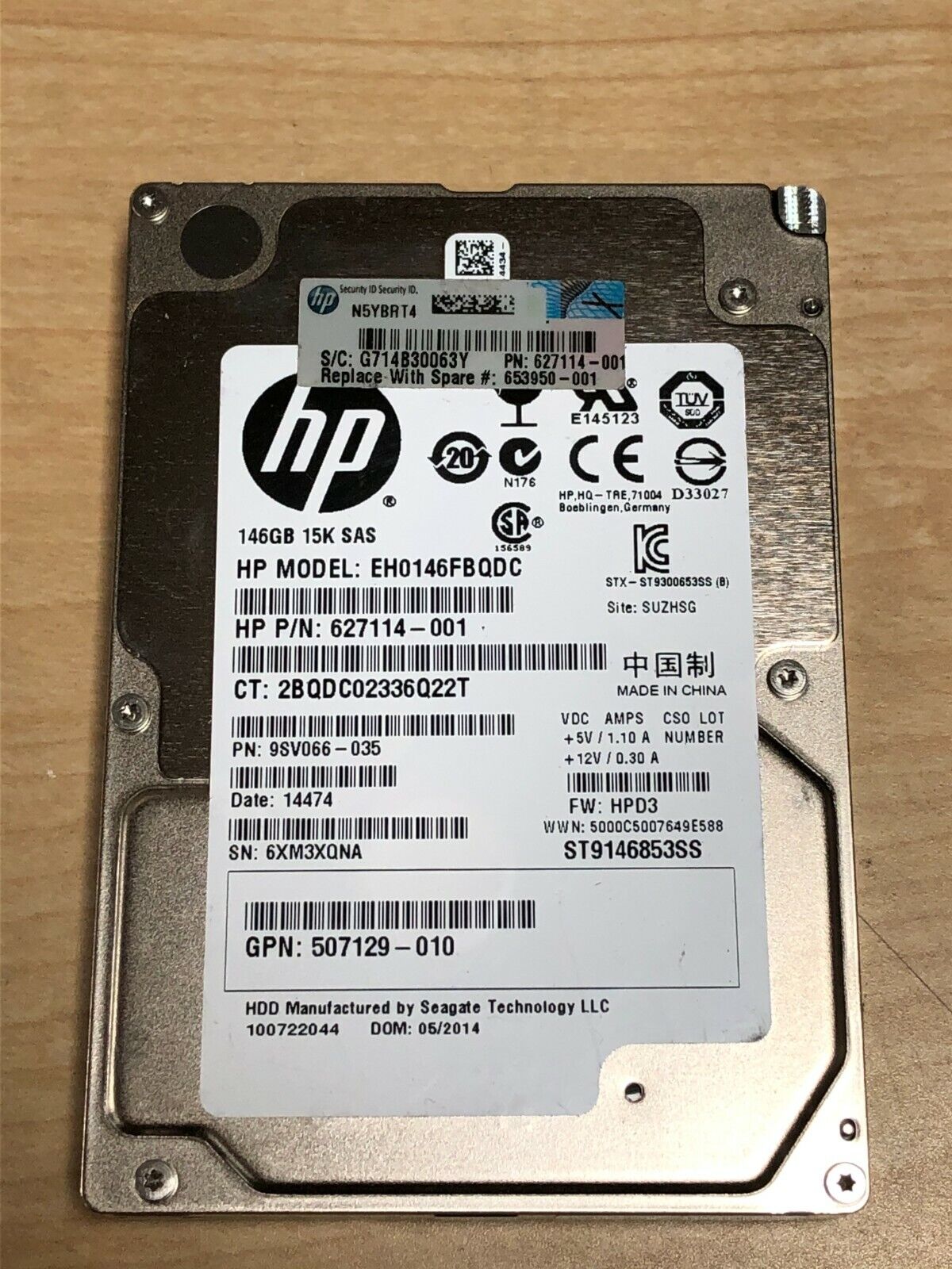 HP 627114-001 G8 G9 146-GB 6G 15K 2.5 SAS EH0146FBQDC