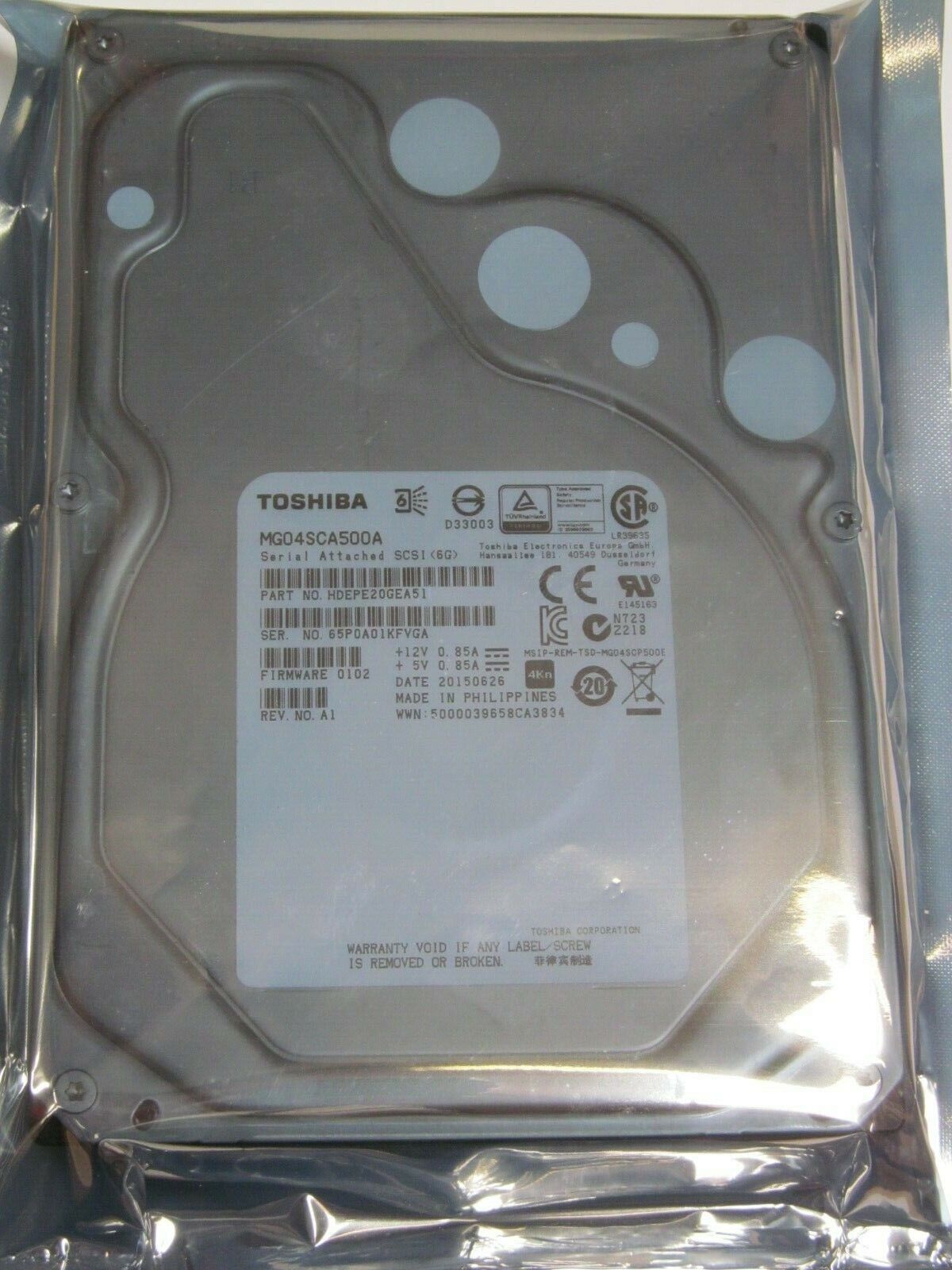 Toshiba MG04SCA500A 5TB 3.5" 6Gbps 7.2K RPM 4Kn Enterprise SAS HDD