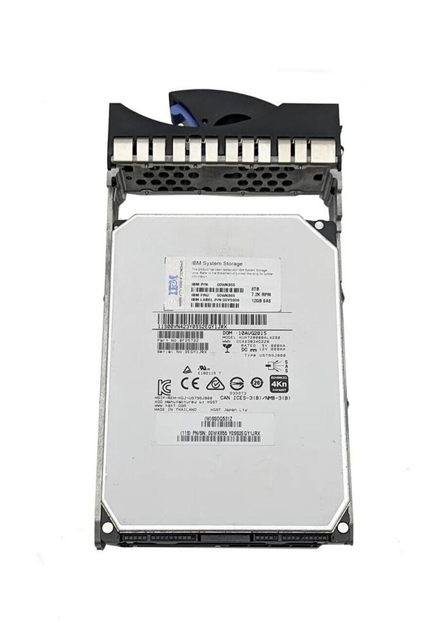 IBM 00WK865 8TB NL SAS 7.2K 3.5" HDD  Tray 00WK855 00Y5909 nearline hard drive