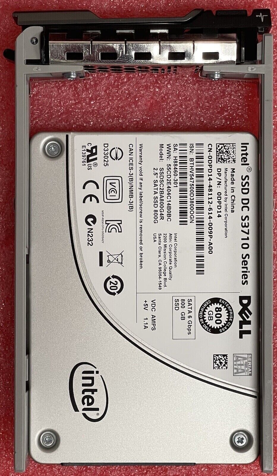 DPD14 DELL INTEL S3710 800GB 6Gbps SATA 2.5" SSD SSDSC2BA800G4R 0DPD14 MLC drive