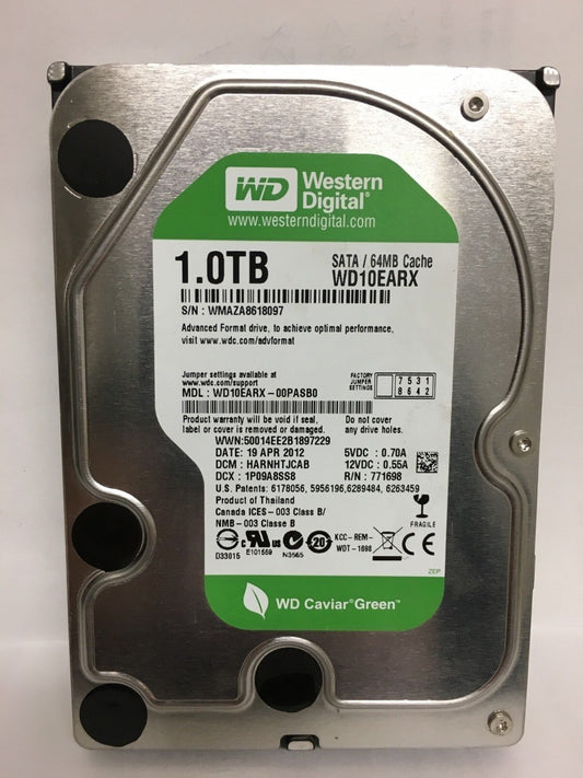 Western Digital WD10EARX 1TB 5400RPM 6Gb/s 3.5" SATA Hard Drive Caviar Green HDD