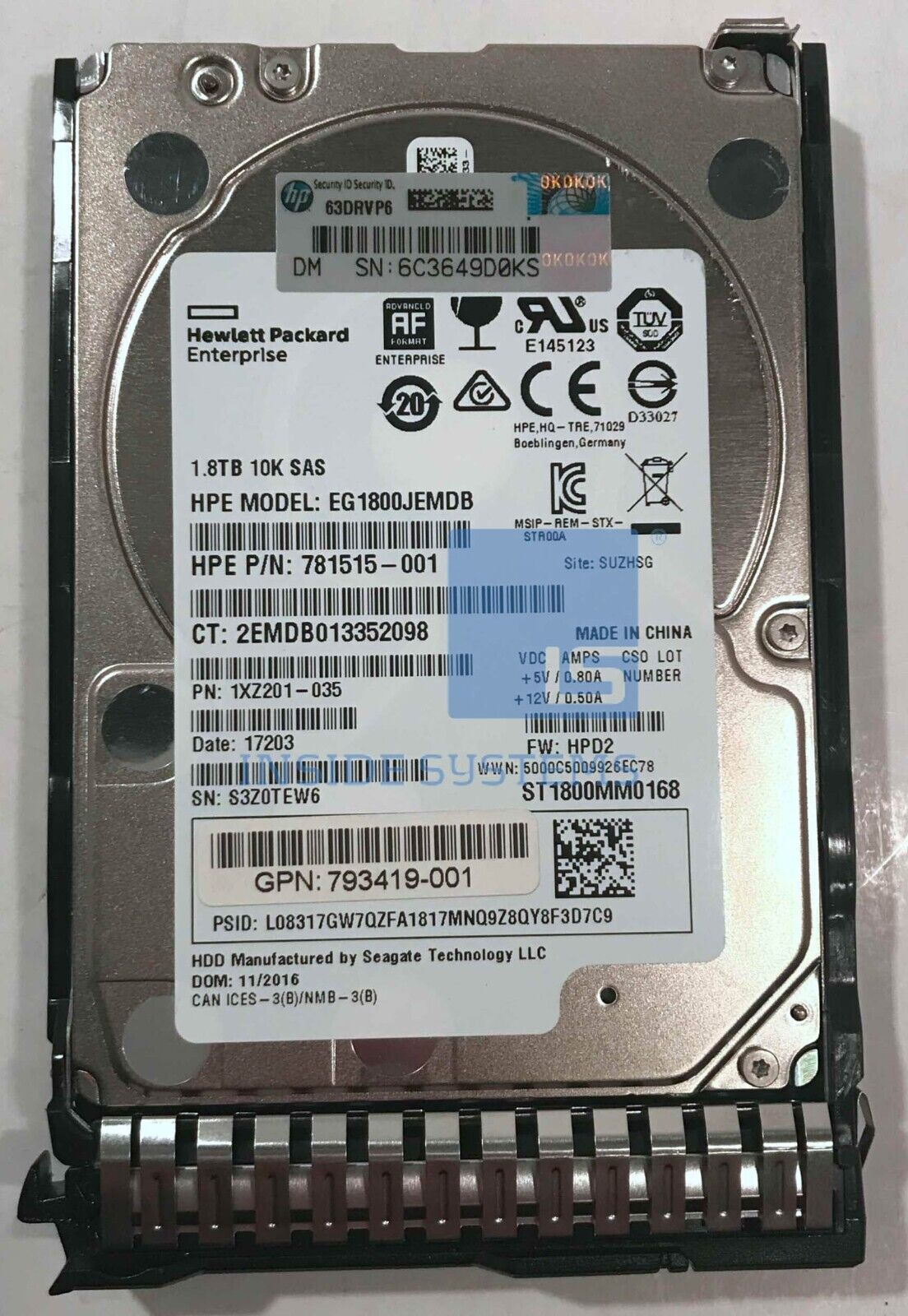 1.8TB 12G SAS 10K 2.5” HP SEAGATE 781515-001, EG001800JWJNR ST1800mm0168 1XZ201