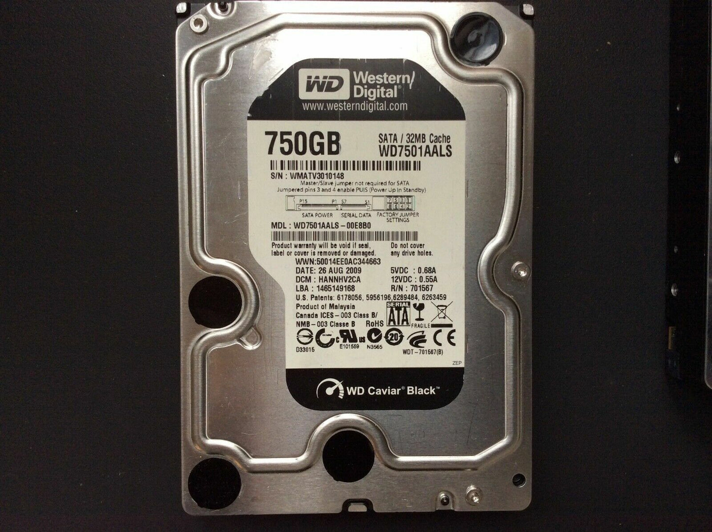 Western Digital Caviar Black 750GB 32MB WD7501AALS-00E8B0 3.5"  black 
