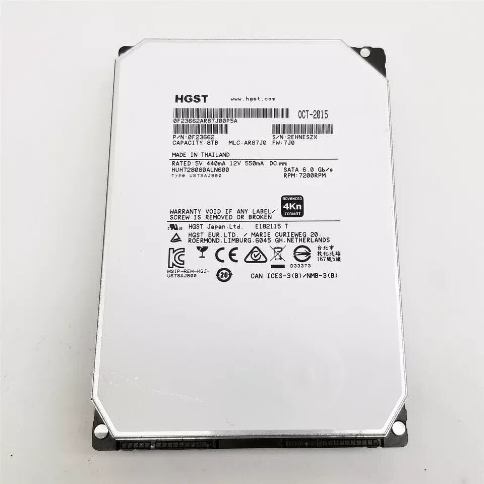 HGST 8TB SATA 6Gbps 3.5" 7.2K 128MB Cache HUH728080ALN600 0F23662 Hard Drive HDD