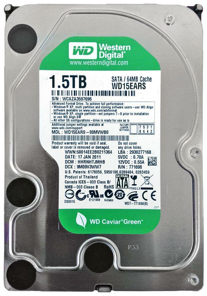 Western Digital Caviar Green WD15EARS 1.5 TB 1500GB 3.5" SATA Hard Drive HDD