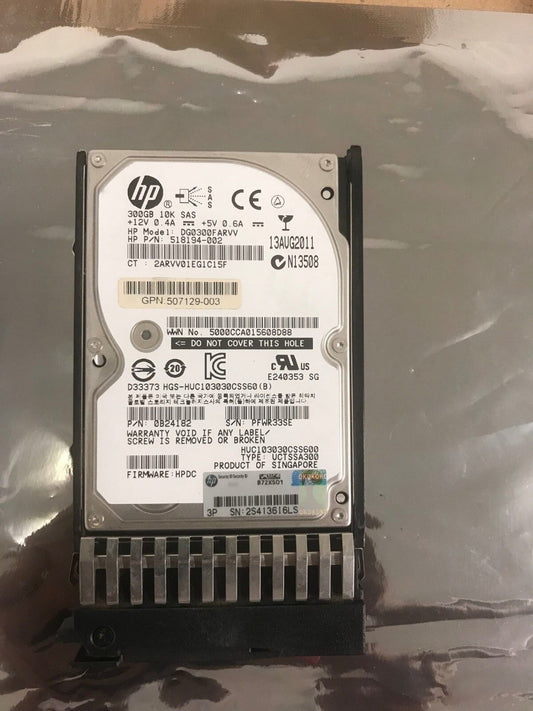 HP EG0300FBDBR 597609-001 GPN:507129-003 300GB 10K 6G 2.5" SAS HARD DRIVE tray