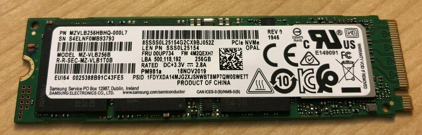 LOT of 100 Samsung PM981a 256GB 3D TLC PCIe NVMe SSD,m2 970 EVO 250GB  M.2 2280