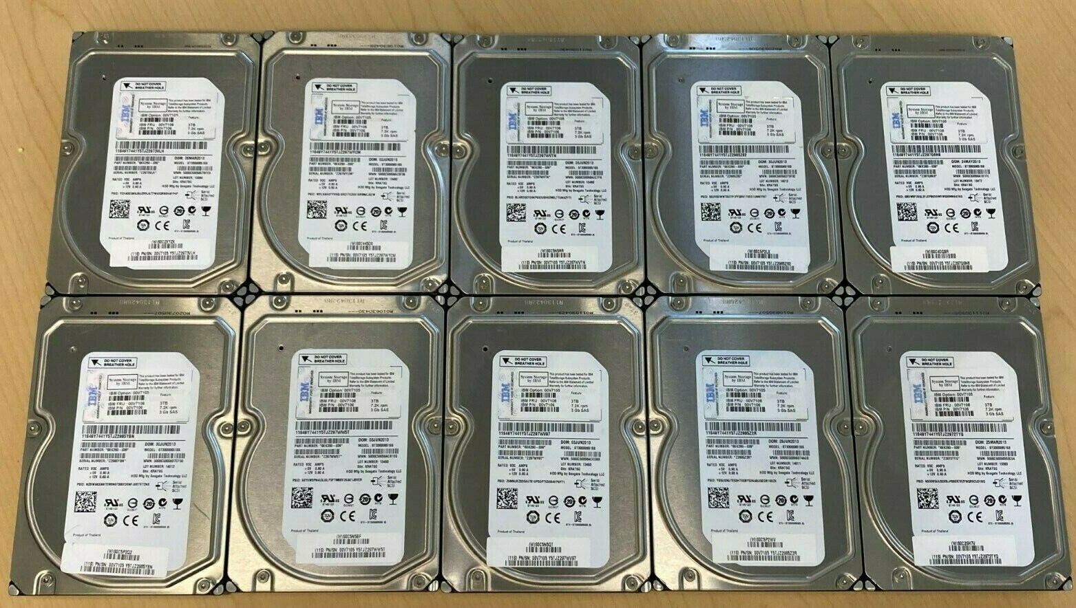 LOT OF 10 IBM SEAGATE 3TB 7.2K 3GB SAS ST33000651SS