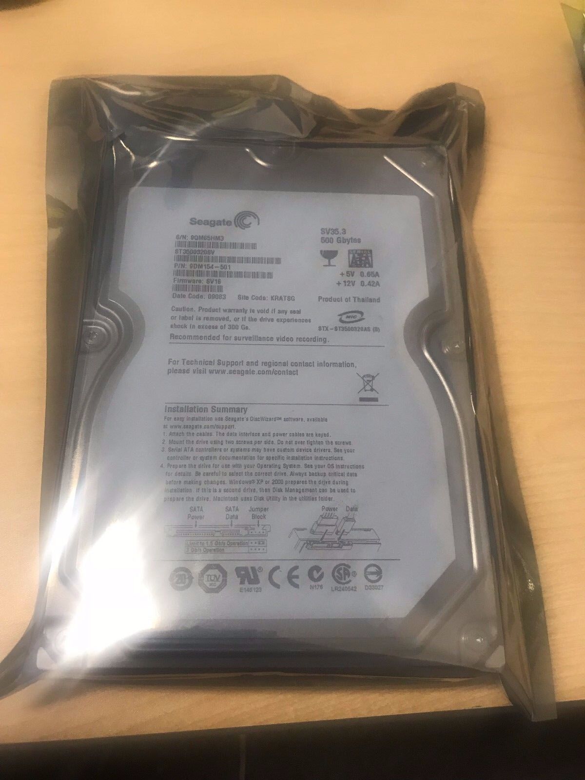 Seagate  ST3500320SV SV35.3 500GB 3.5" SATA II  Desktop Hard Drive