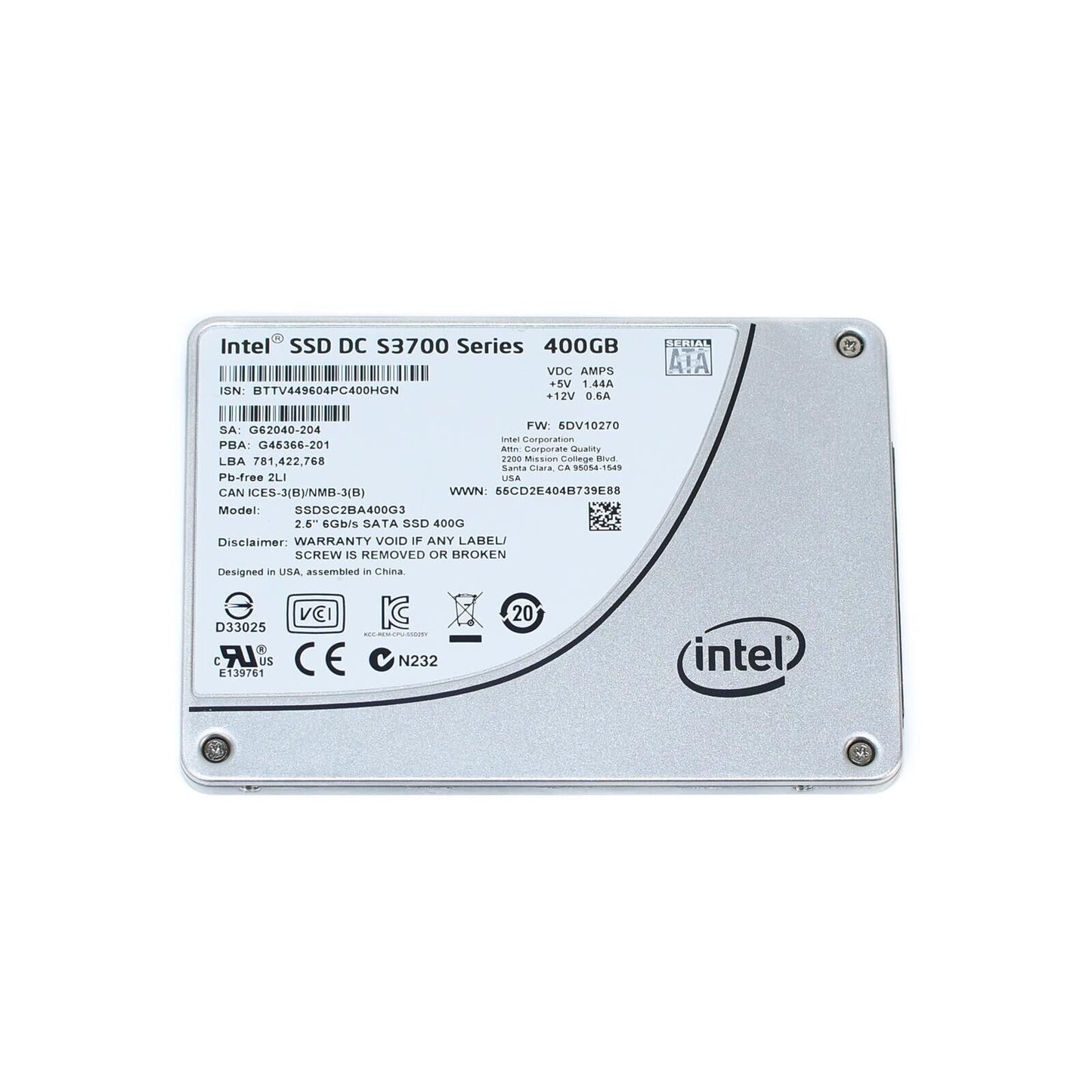 Intel DC S3700 Series 400GB 2.5" 6Gb/s SATA Enterprise Class SSD SSDSC2BA400G3