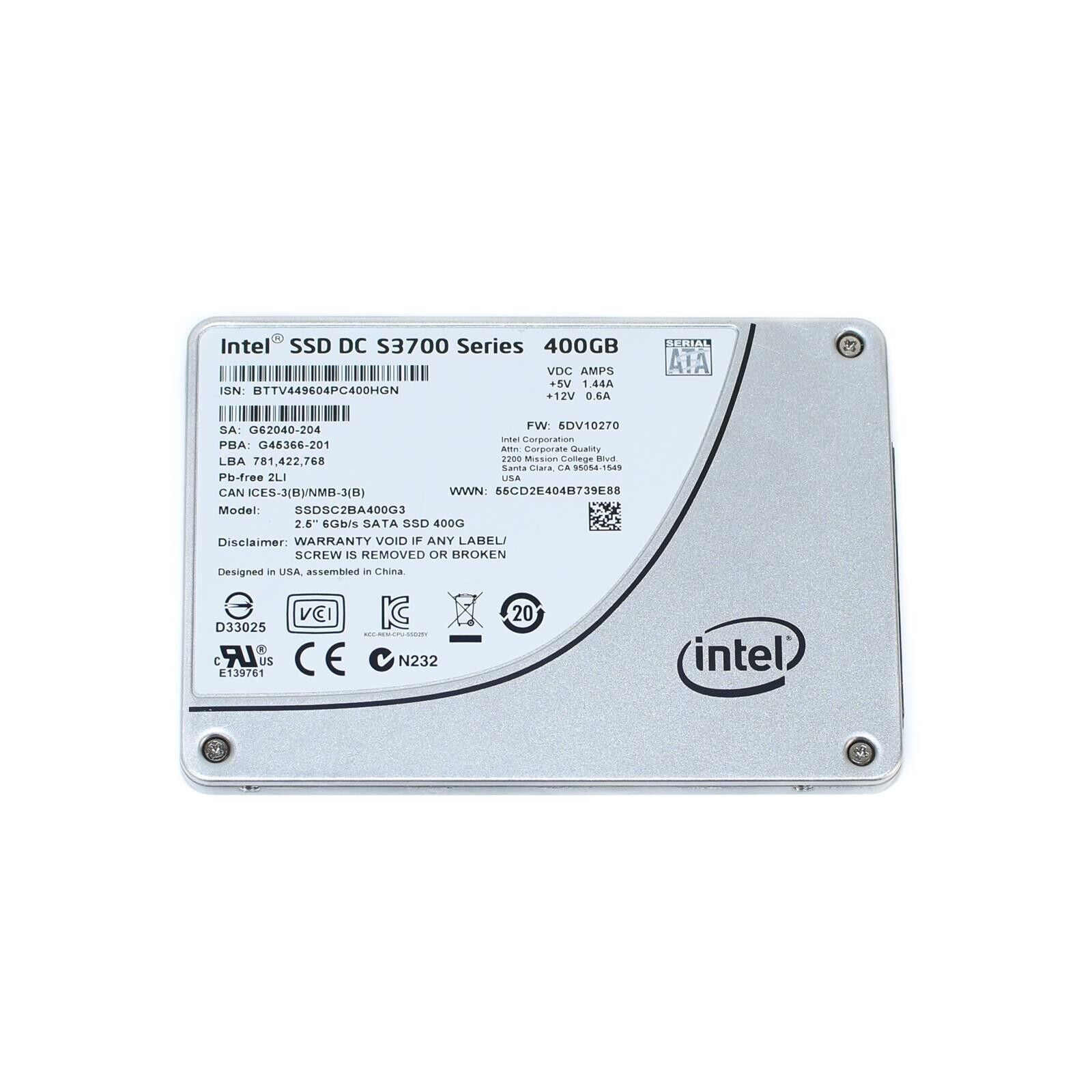 Intel DC S3700 Series 400GB 2.5" 6Gb/s SATA Enterprise Class SSD SSDSC2BA400G3