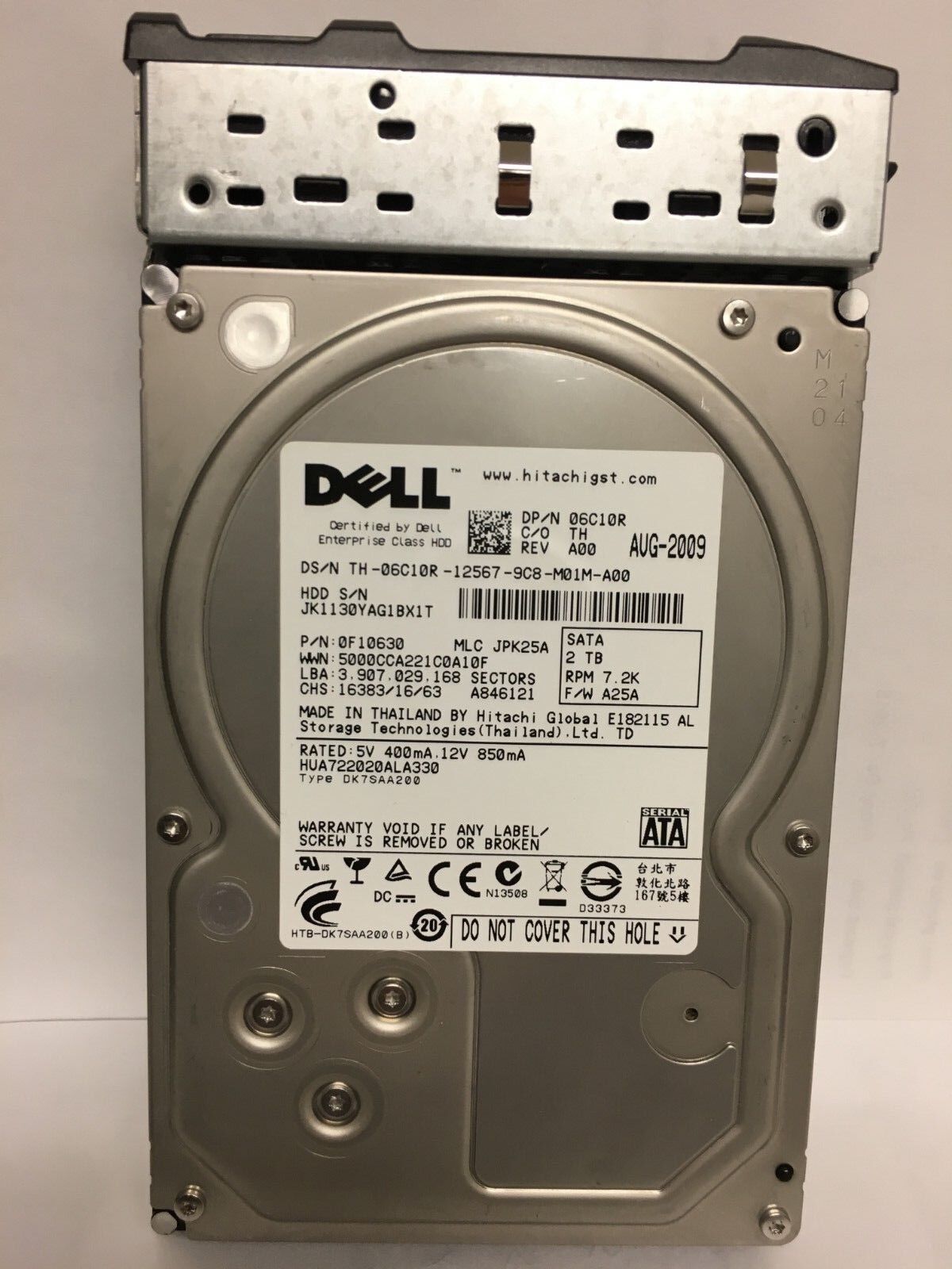 Dell 06C10R 0F10630 HUA722020ALA330 2TB 7.2K 7200RPM 3.5" SATA with tray 6C10R