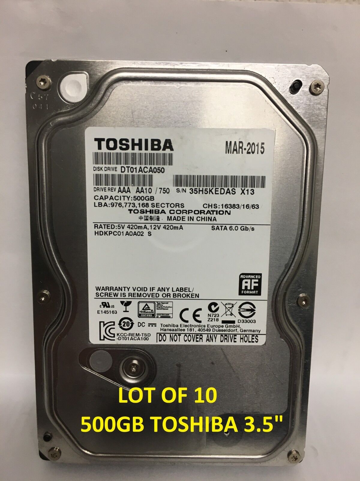 TOSHIBA 500GB DT01ACA050 7200 5400RPM Desktop Hard Drives SATA 3.5"