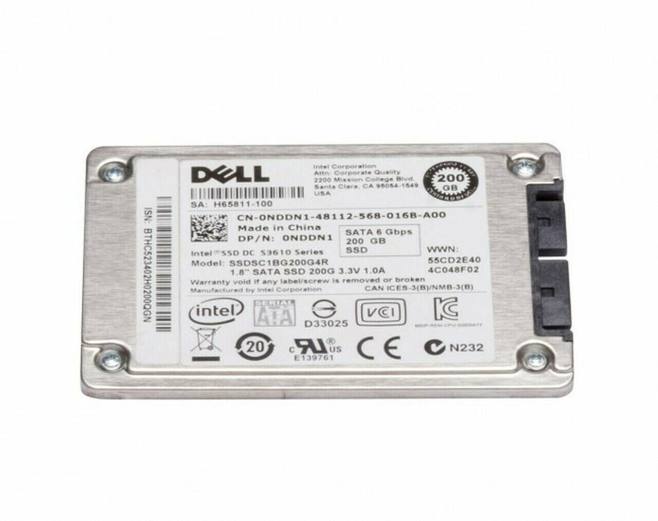 Intel 0NDDN1 200GB SSD 1.8" SATA Model: SSDSC1BG200G4R DP/N: NDDN1 Micro ultra
