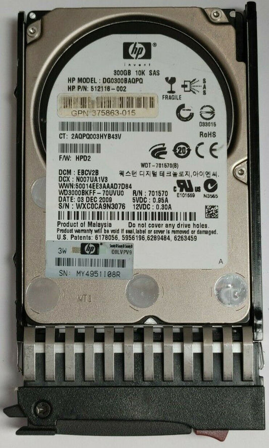 512116-002 HP 300GB 3G SAS 10K 2.5" DP Hard Drive W/Tray
