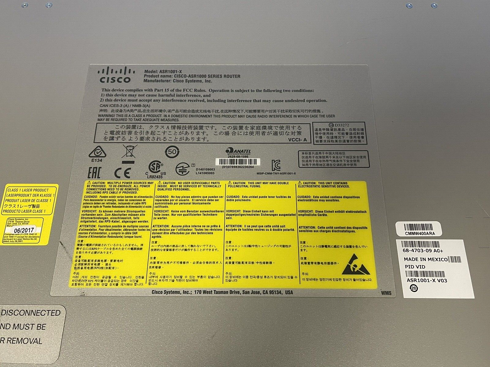 CISCO ASR1001-X ASR-1000 SERIES ROUTER 68-4703-09 A0+