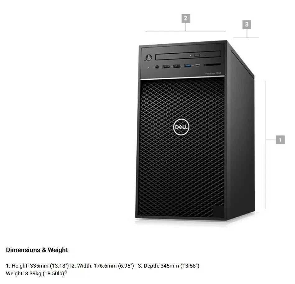 Dell Precision 3630 MT Intel i7-8700 32GB RAM 512gb SSD + 2TB p620 Desktop PC