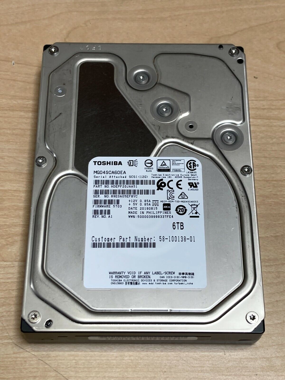 TOSHIBA 6TB SAS 12G SAS 3.5" 4kn 128MB  MG04SCA60EA HARD DRIVE SERVER