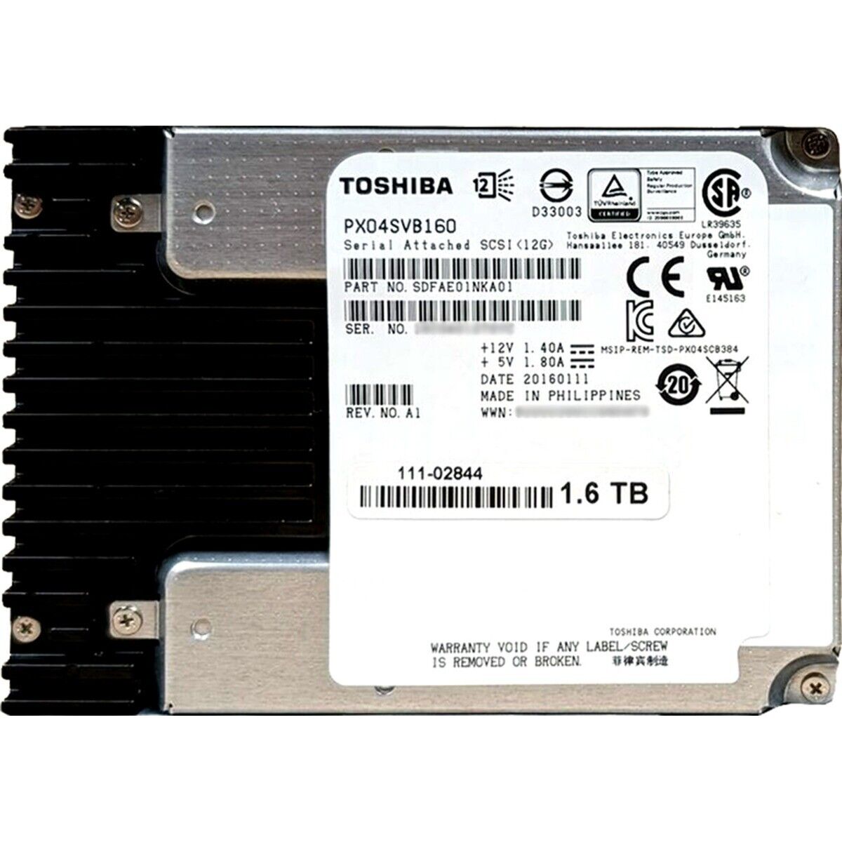 1.6TB Toshiba PX04SVB PX04SVB160 SAS 12Gb/s 1600GB 2.5" SSD hard drive HDD