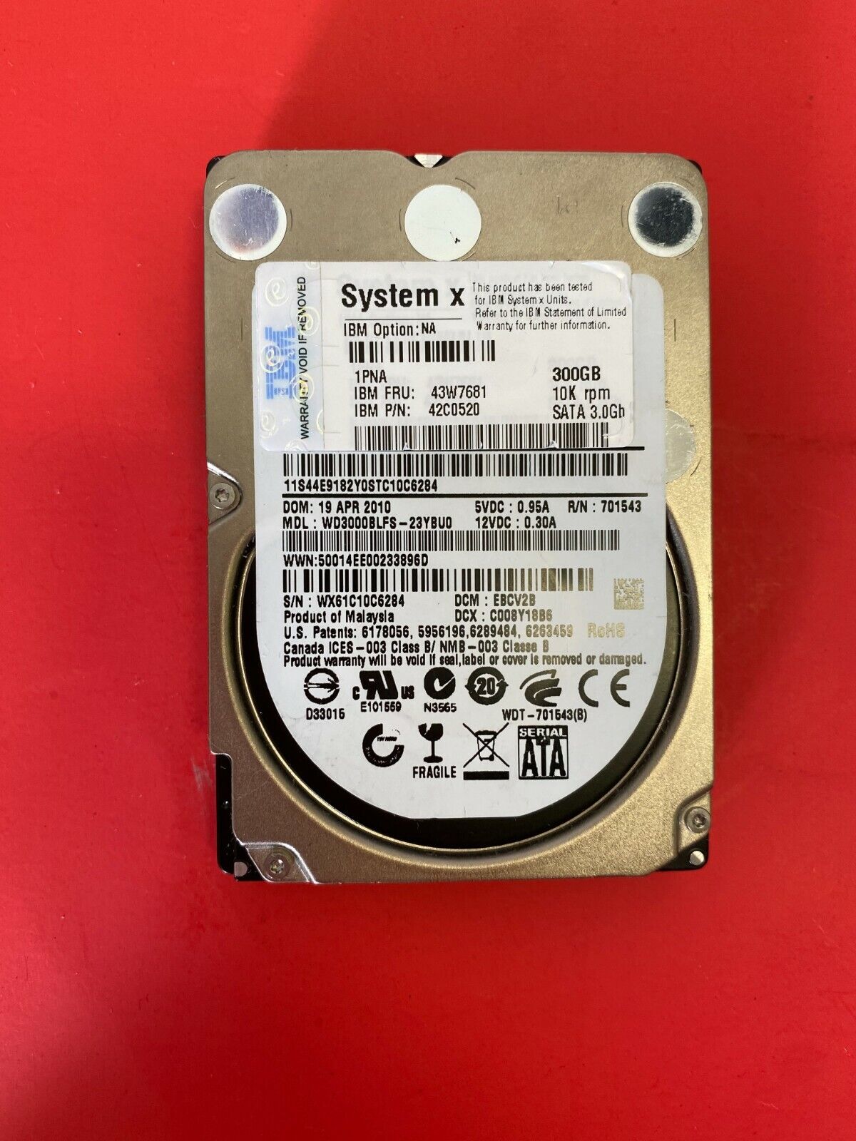 IBM 300GB 10K RPM SATA 2.5 INCH SMALL FORM FACTOR SFF 3GB/S HARD DRIVE 43W7681