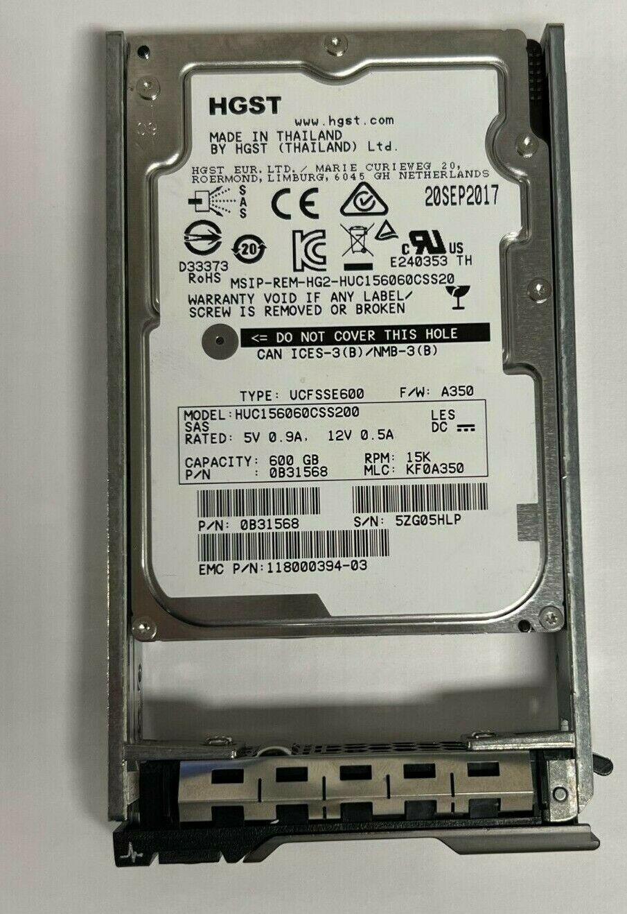600GB 15K SAS 2.5" 6Gbs HARD DRIVE FITS DELL SERVER R610 R620 R630 R720 R730