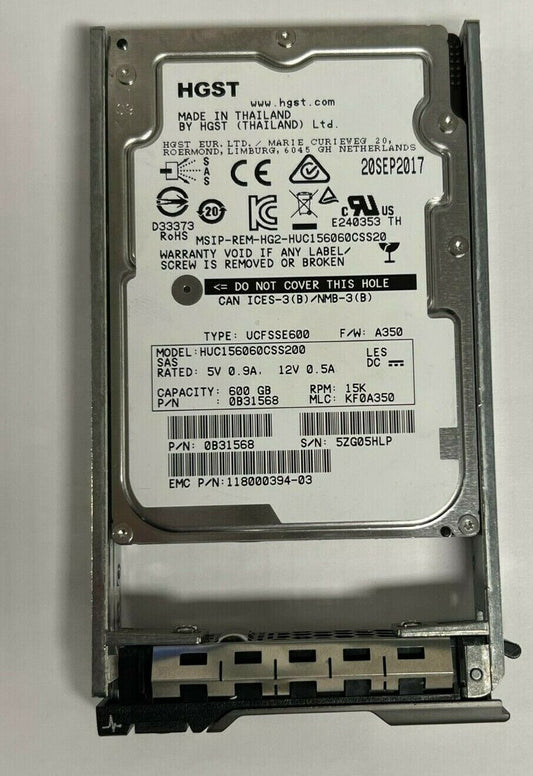 600GB 15K SAS 2.5" 6Gbs HARD DRIVE FITS DELL SERVER R610 R620 R630 R720 R730
