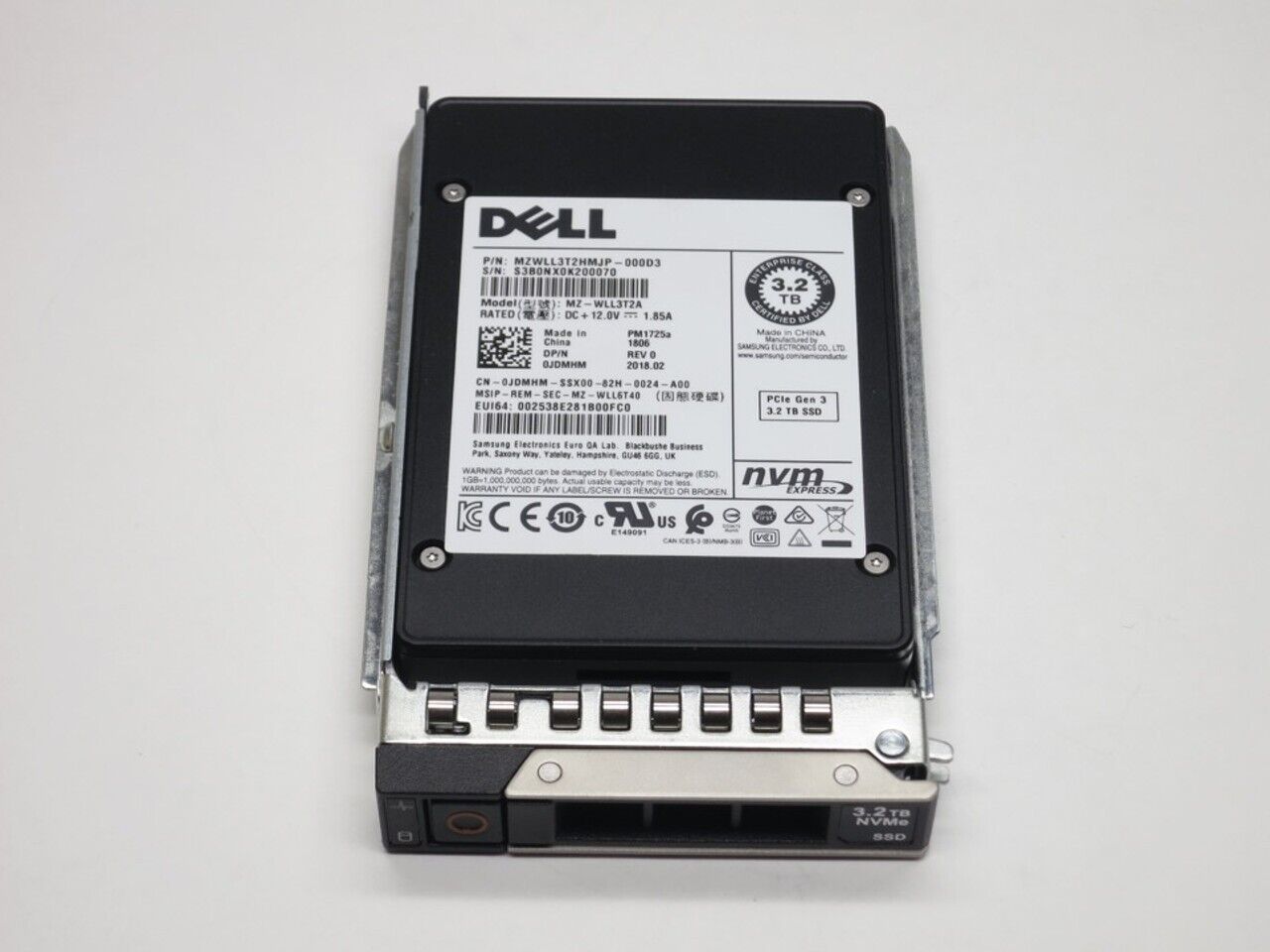 Dell Samsung PM1725A 3.2TB 2.5" PCle Gen 3 NVME SSD MZ-WLL3T2A 0JDMHM JDMHM HDD