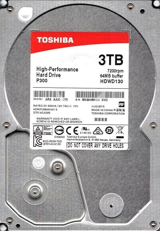 Toshiba P300 3TB Internal, 7200 RPM, 3.5" HDWD130XZSTA Hard Drive
