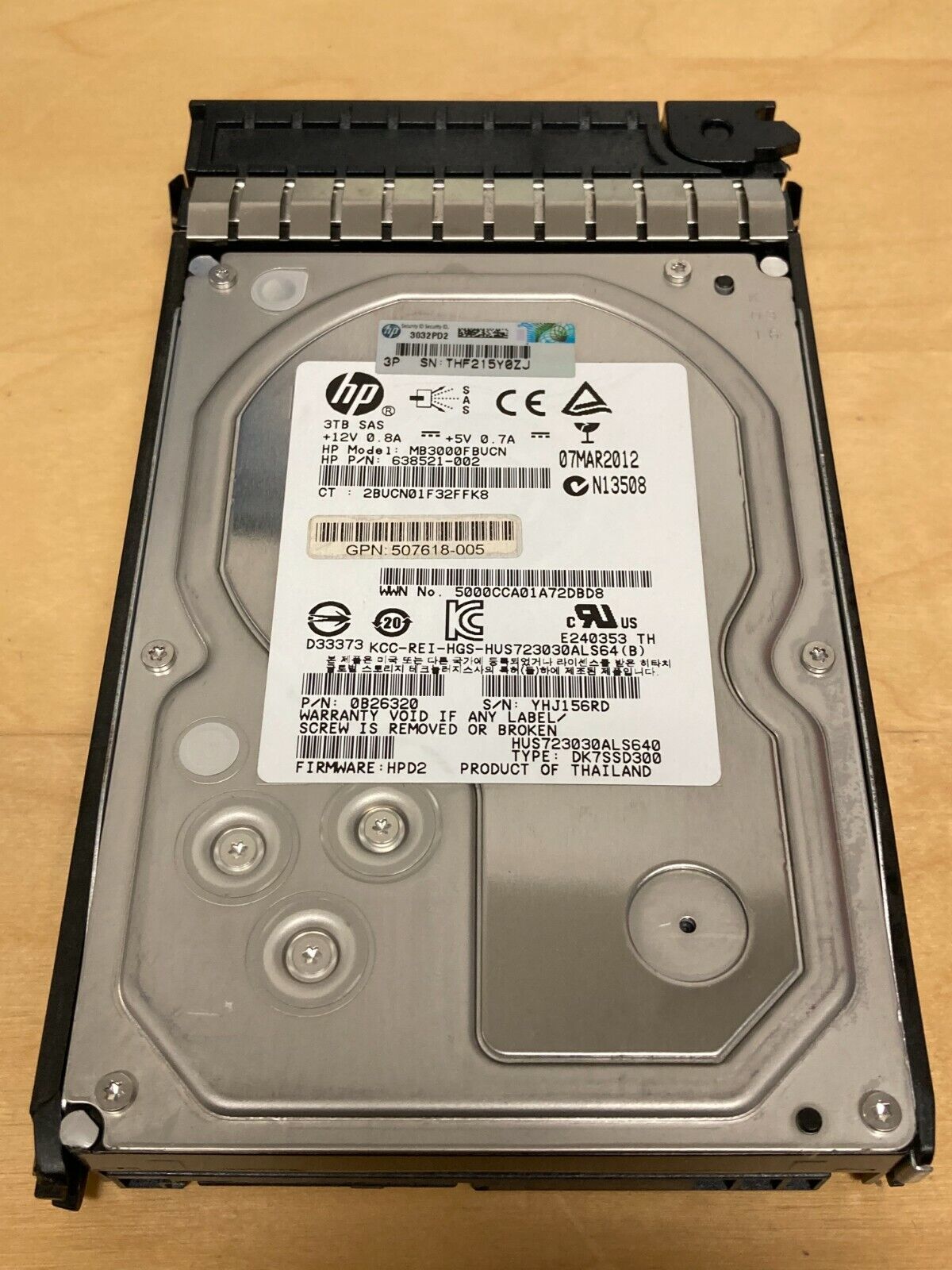HP 638521-002 507618-005 3TB 6G SAS 7.2K LFF 3.5" HDD FOR DL370 DL380 DL385 G7