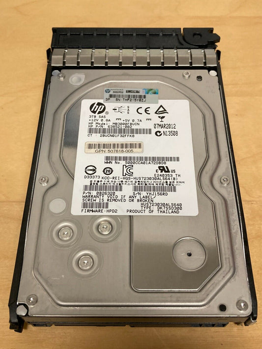 HP 638521-002 507618-005 3TB 6G SAS 7.2K LFF 3.5" HDD FOR DL370 DL380 DL385 G7