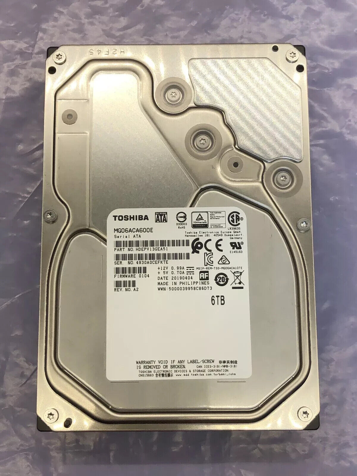 Toshiba MG06ACA600E 6TB 7.2K 6GB/s 3.5" SATA III HDD Hard Drive PN: HDEPV13GEA51