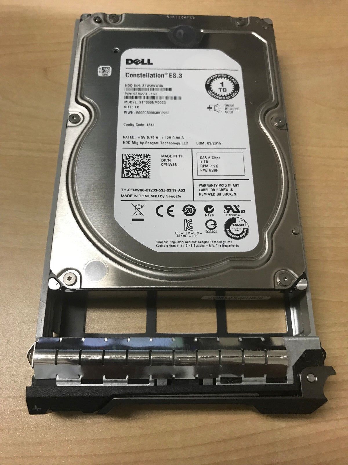 Dell 1TB 7.2K 3.5" 6G SAS Hard Drive FNW88 w/ MD1000 MD3000 PE1950 PE2950 Tray