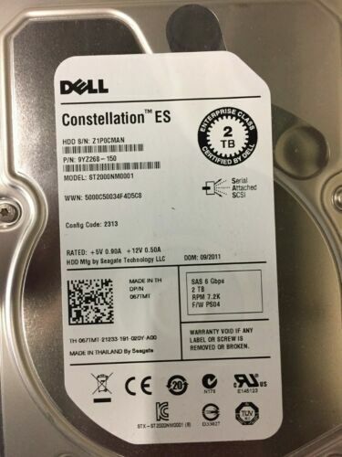 Dell PowerEdge 67TMT 2TB 7.2K 6G SAS 3.5" Hard Drive 067TMT ST2000NM0001