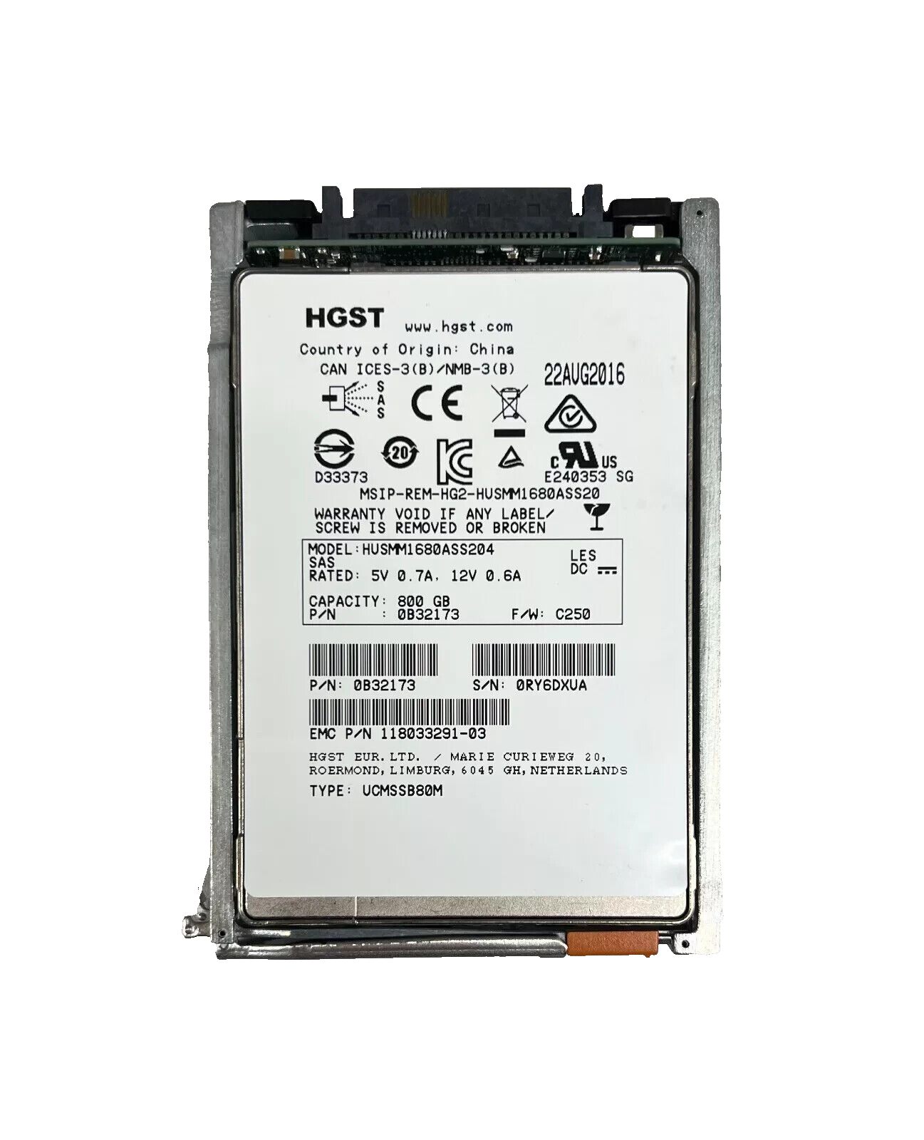 005051130 EMC HGST 800GB 6G SAS 2.5" SFF SSD SOLID STATE DRIVE HUSMM1680ASS204