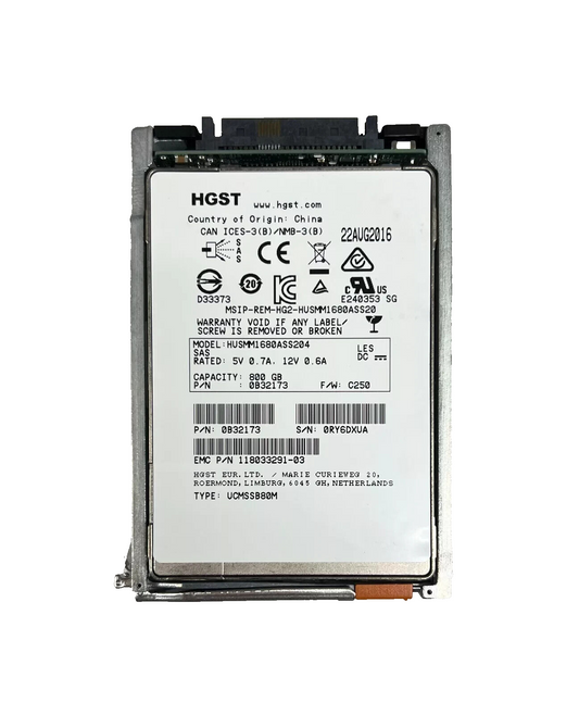 005051130 EMC HGST 800GB 6G SAS 2.5" SFF SSD SOLID STATE DRIVE HUSMM1680ASS204