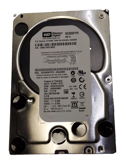 2TB WD Western Digital Sentinel Hard Drive WDBNSH0020HNC-NASN WD2009FYPX-09AAMB0