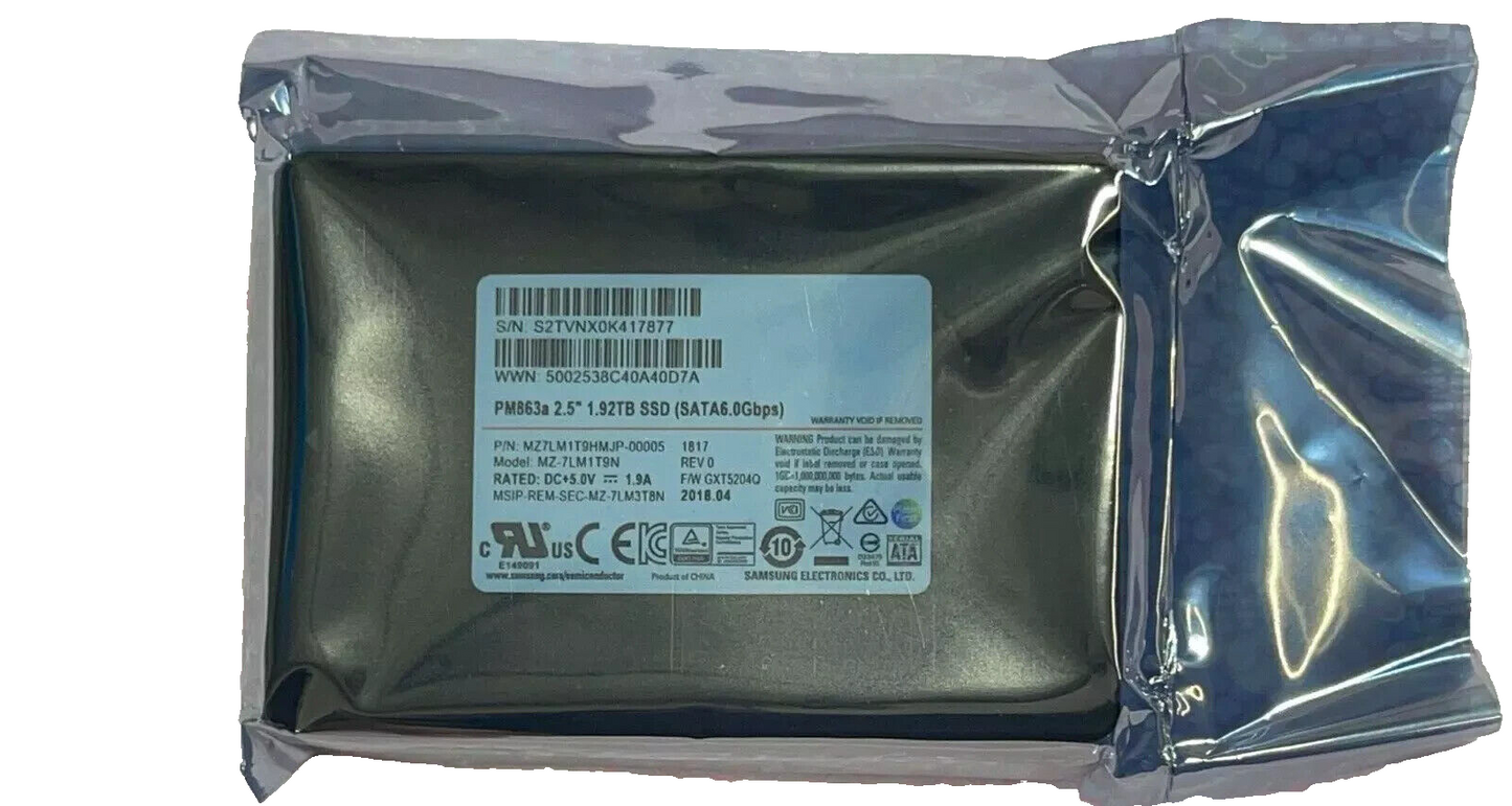 SAMSUNG PM863A 1.92TB SSD 2.5" SATA III MZ7LM1T9HMJP-00005 MZ-7LM1T9N GXT5204Q