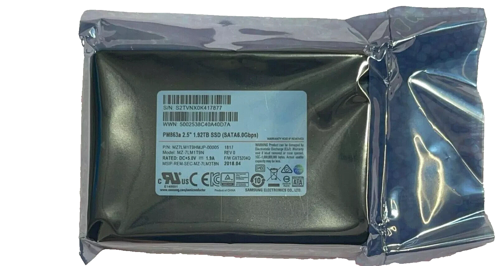 SAMSUNG PM863A 1.92TB SSD 2.5" SATA III MZ7LM1T9HMJP-00005 MZ-7LM1T9N GXT5204Q