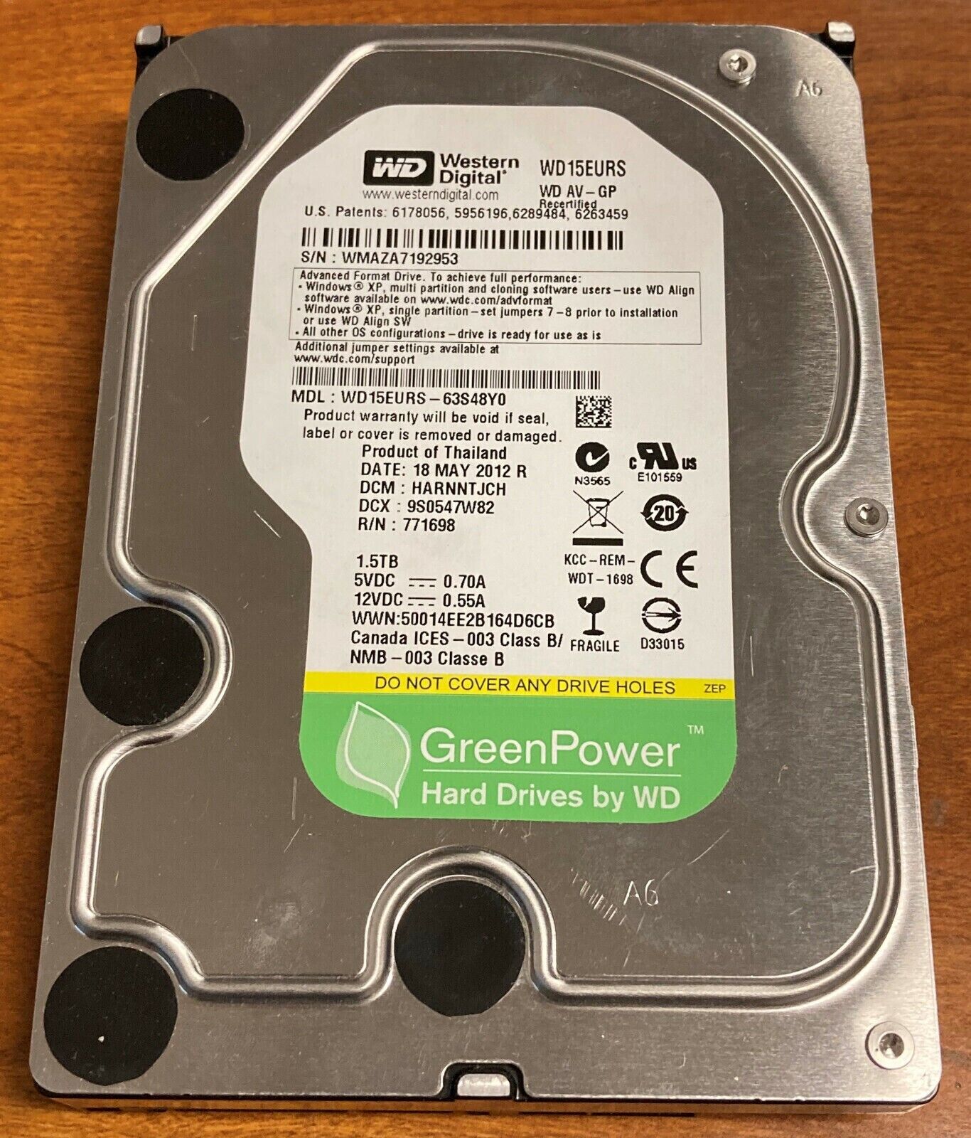 WD15EURS-63S48Y0, DCM HANNNTJMAB, Western Digital 1.5TB SATA 3.5 Hard Drive