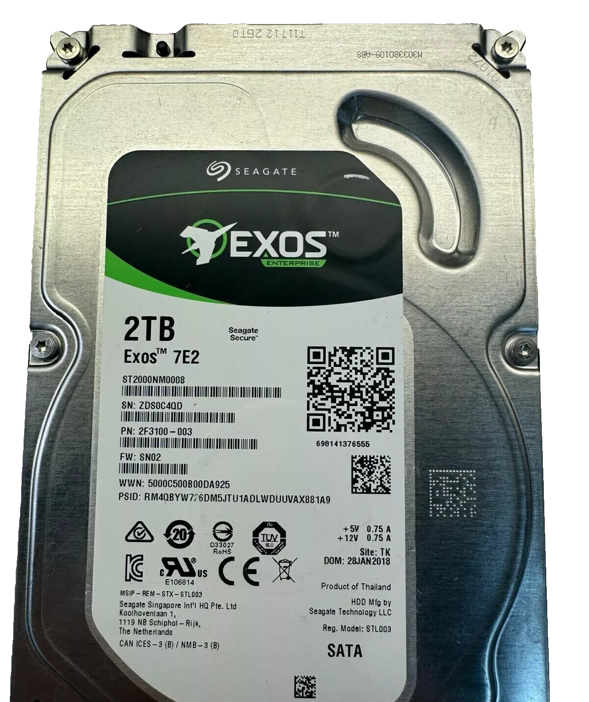 SEAGATE ST2000NM0008 2F3100-003 2TB 7.2K RPM 128MB CACHE 6 Gb/s SATA 3.5" HDD