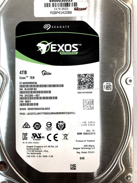 Seagate EXOS Enterprise 4TB 7.2K RPM 12Gb/s SAS Hard Disk Drive ST4000NM003A 
