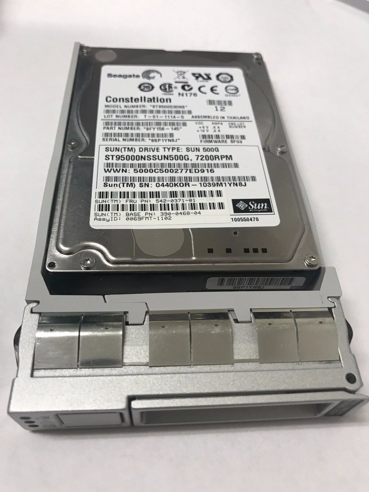 SUN (542-0371-01) 500GB 2.5" 7.2K SATA HDD (ST95000NSSUN500G) tray