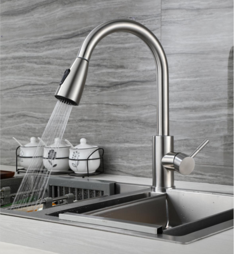 KITCHEN FAUCET SWIVEL DECK MOUNT SINGLE HOLE TAP BRUSHED STAINLESS STEEL BAR NEW