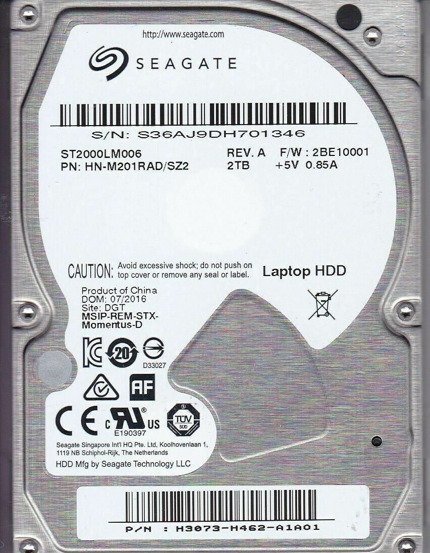 ST2000LM006 HN-M201RAD/SZ2 F/W: 2BE10001 DGT Seagate 2TB HDD Hard Drive