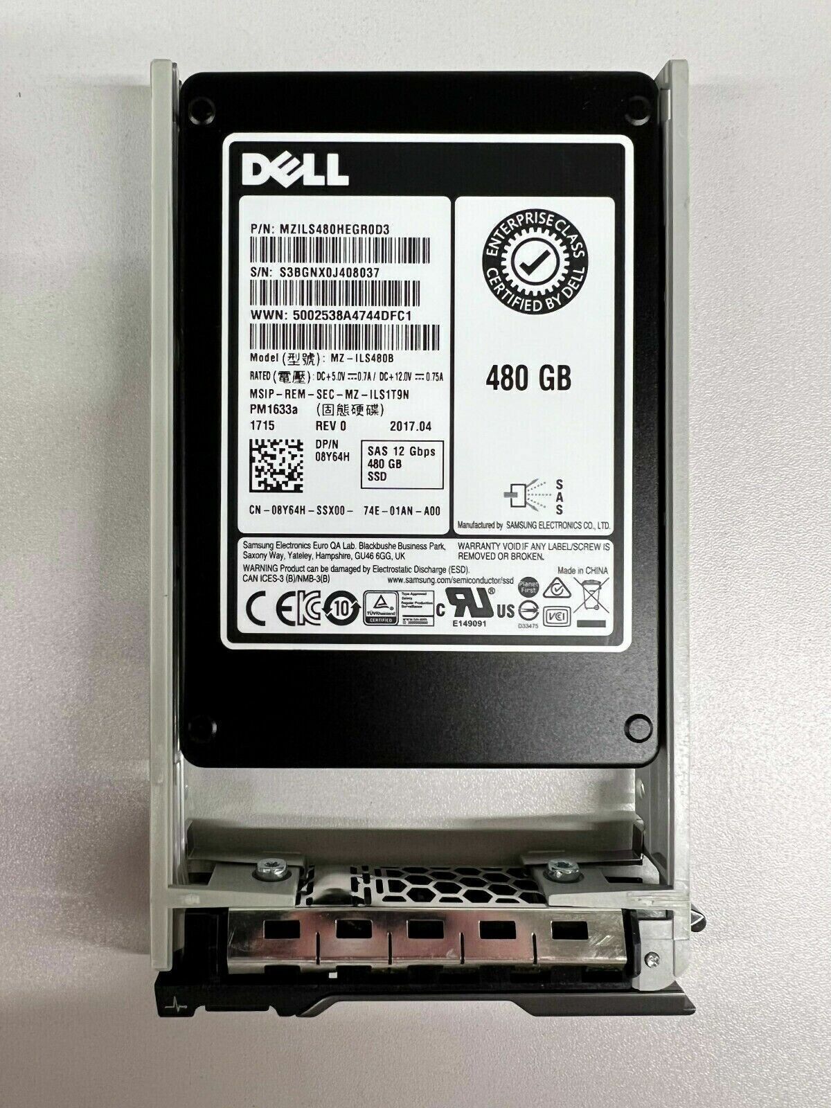 Dell 480GB 2.5" SFF SAS 12Gb/s RI TLC Solid State Drive SSD 8Y64H MZ-ILS480B