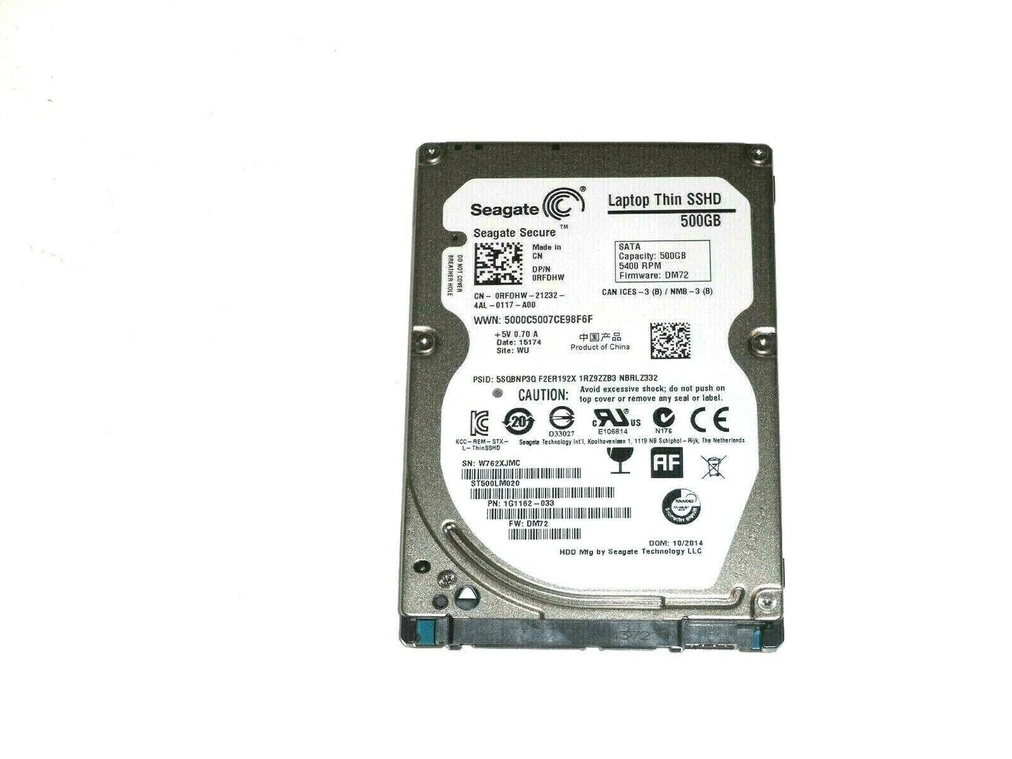 NEW OEM DELL Seagate Thin SSHD ST500LM020 2.5" 500GB Hard Drive 0RFDHW RFDHW